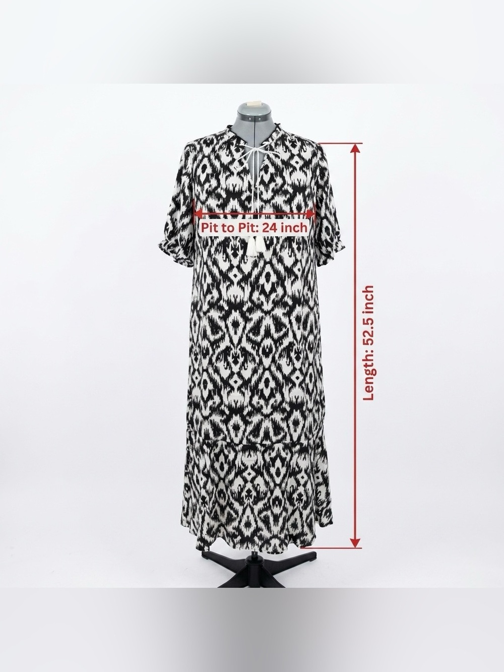 Black and Cream Maxi Dress with Tie-Neck - Picture 8 of 8